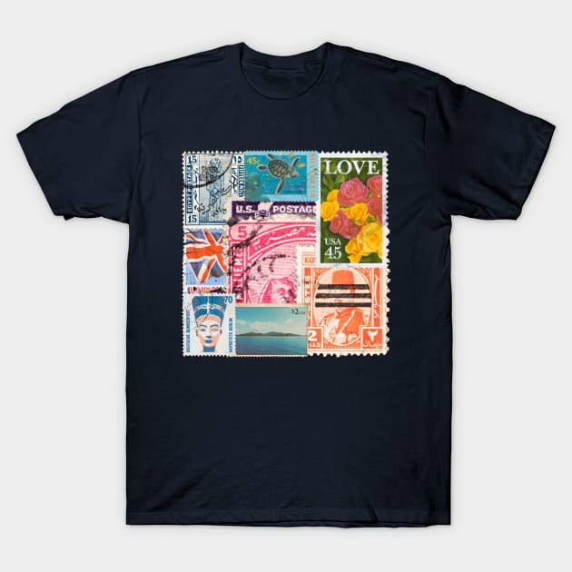 Nostalgic Voyage: A Vintage Postcard Collage T-Shirt by Amourist